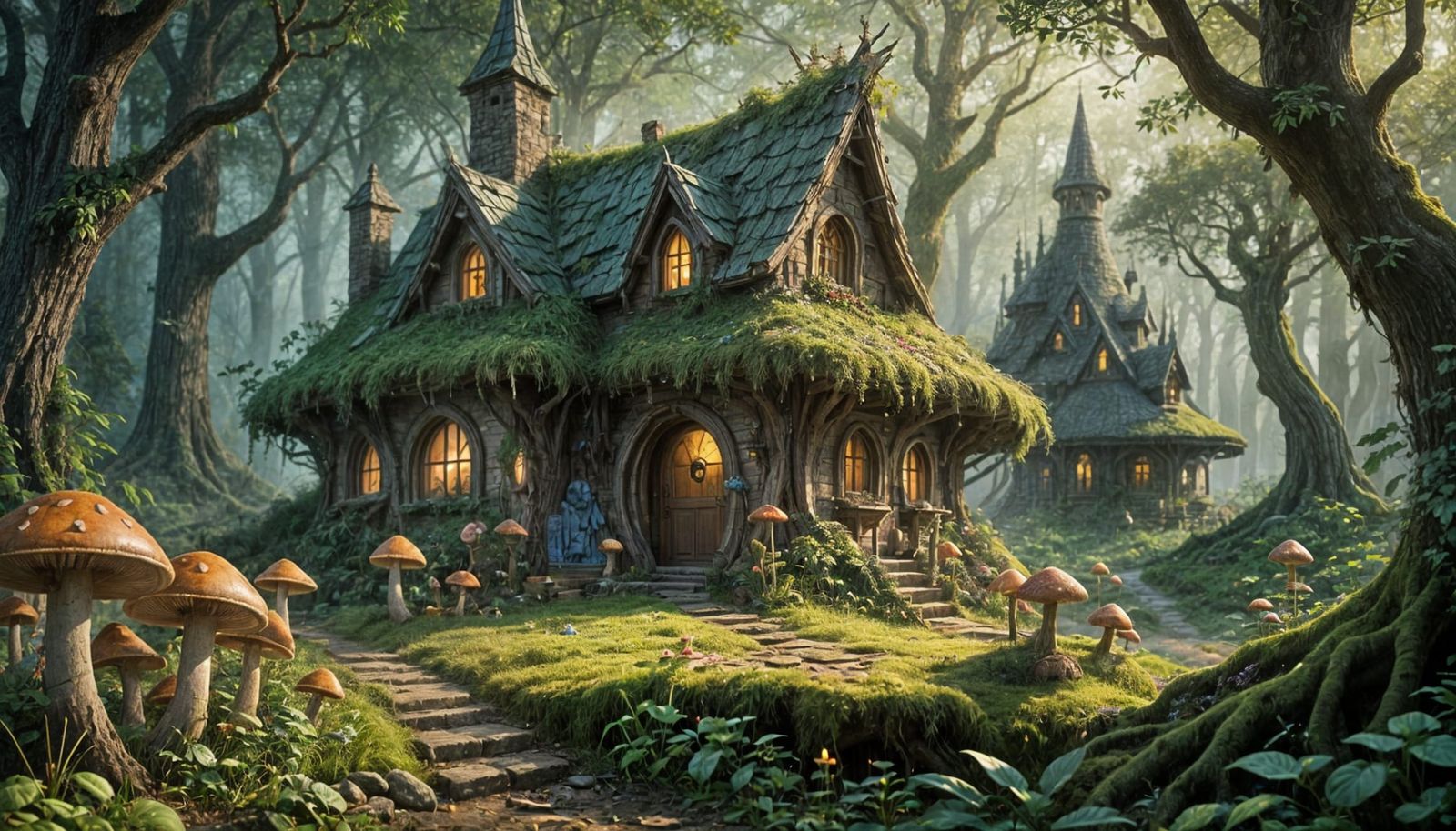 Whimsical Elven Cottage Amidst Enchanted Forest