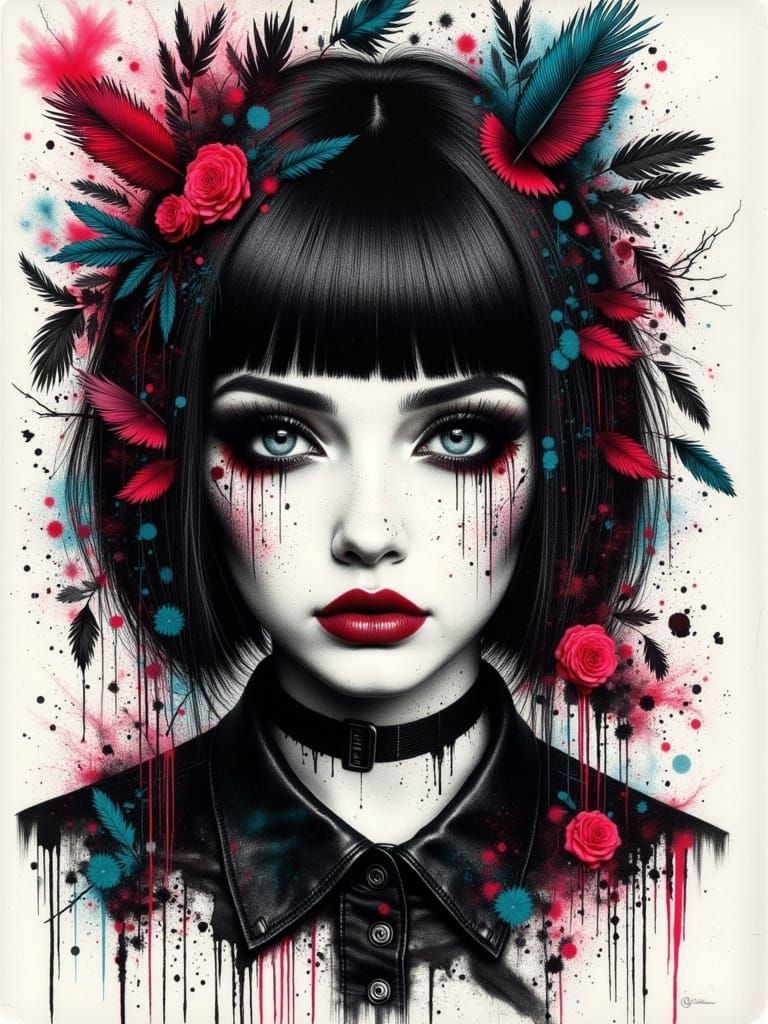 Colorful Gothcore Portrait of a Sad Young Woman