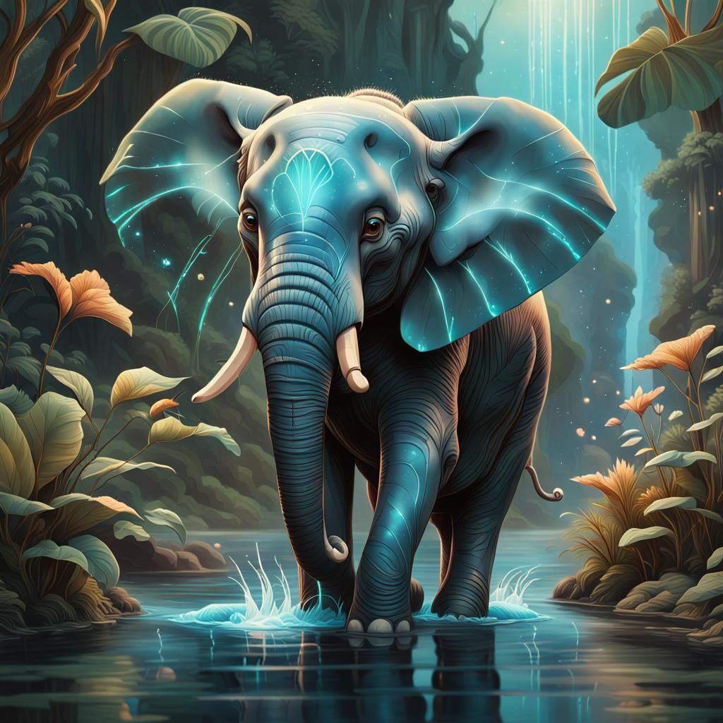 Art Deco Elephant with Bioluminescent Details
