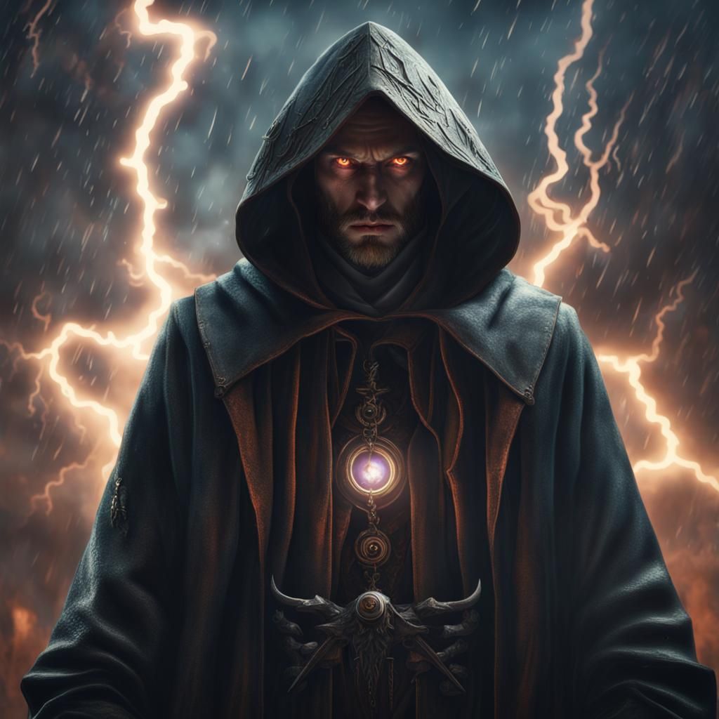 Hooded Cultist in 1930s Style with Lightning