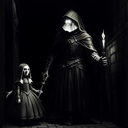 Woman Battles Giant Rat in Dim Medieval Alley