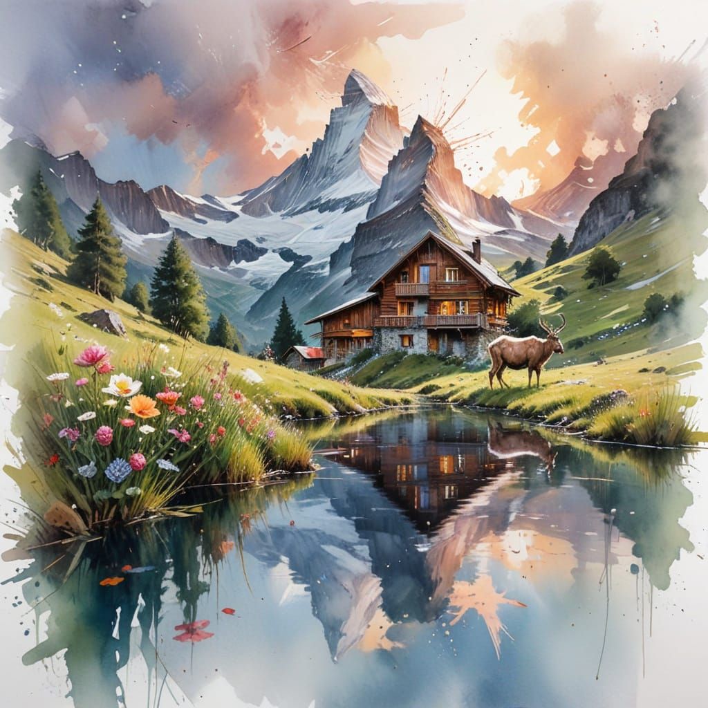 Zermatt Matterhorn Sunrise in Gouache