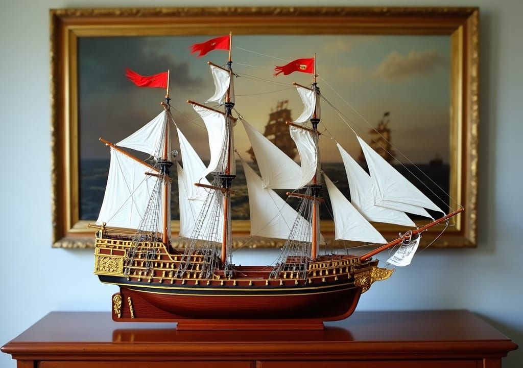 Galleon Ship Scale Model with Maritime Painting