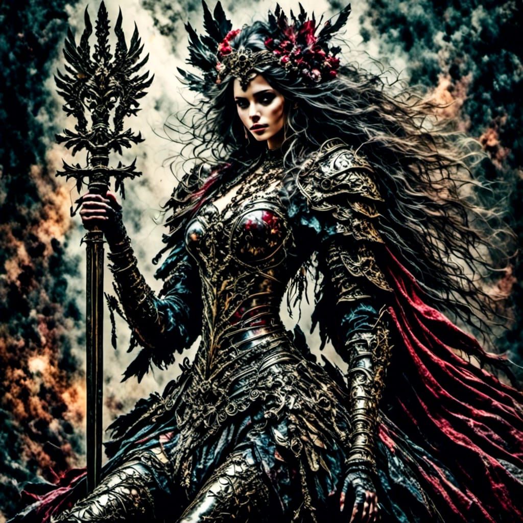 Vixen Warriors in Dark Fantasy Armor, Antique Watercolor