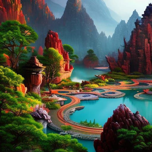Elaborate Zen Rock Garden: Detailed Matte Painting