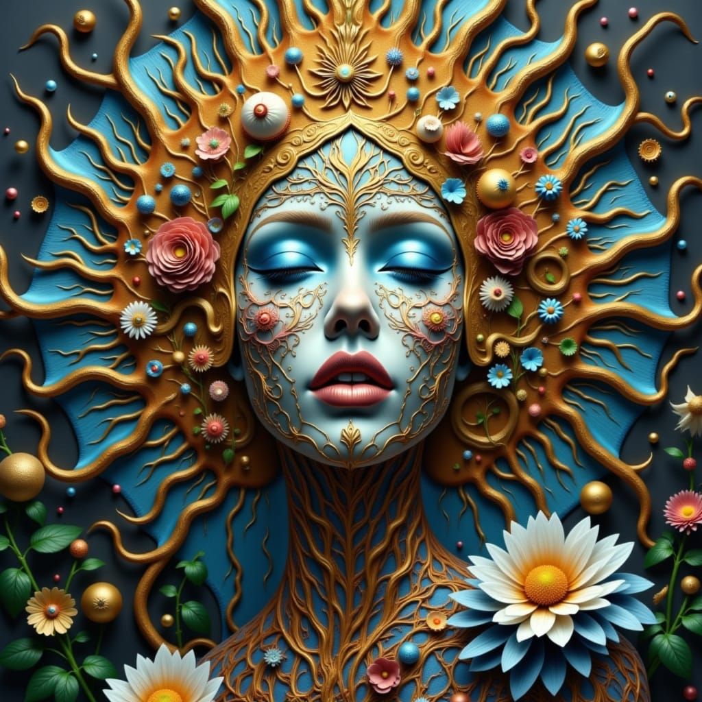 Ethereal Renaissance Beauty in Lace-Inspired Slate Blue