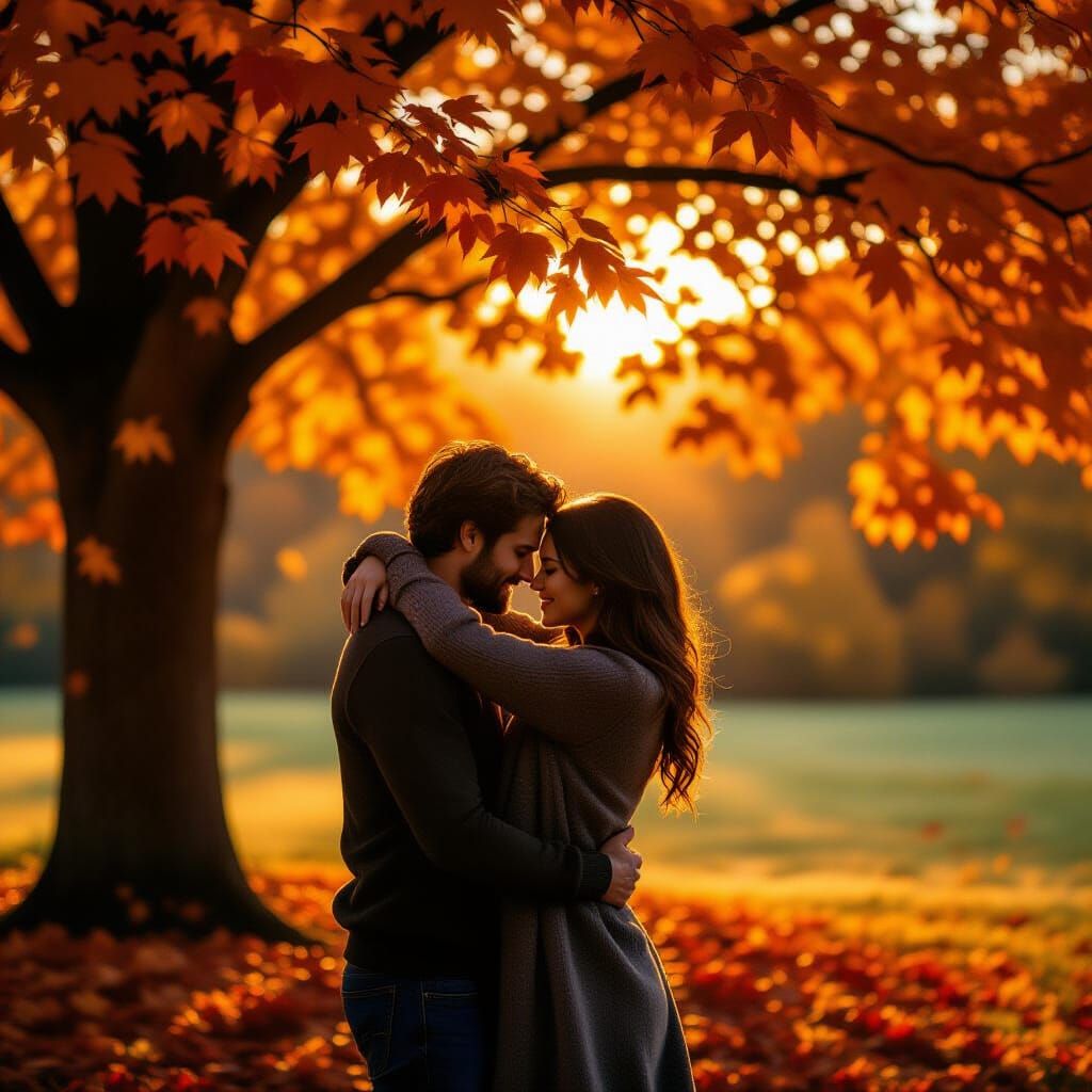 Romantic Autumn Embrace with Mystical Glow