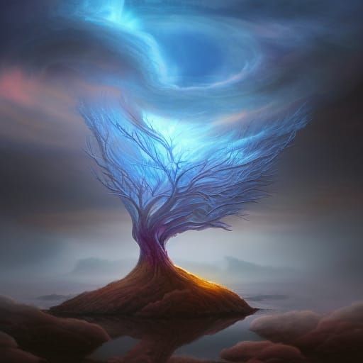 Lotus Flower Tree with Auroras: Fantasy Sci-Fi Art