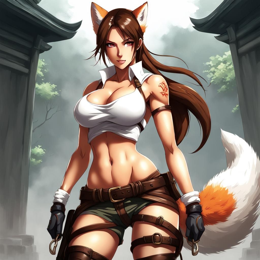 Anime Style Kitsune Goddess with Curvy Figure