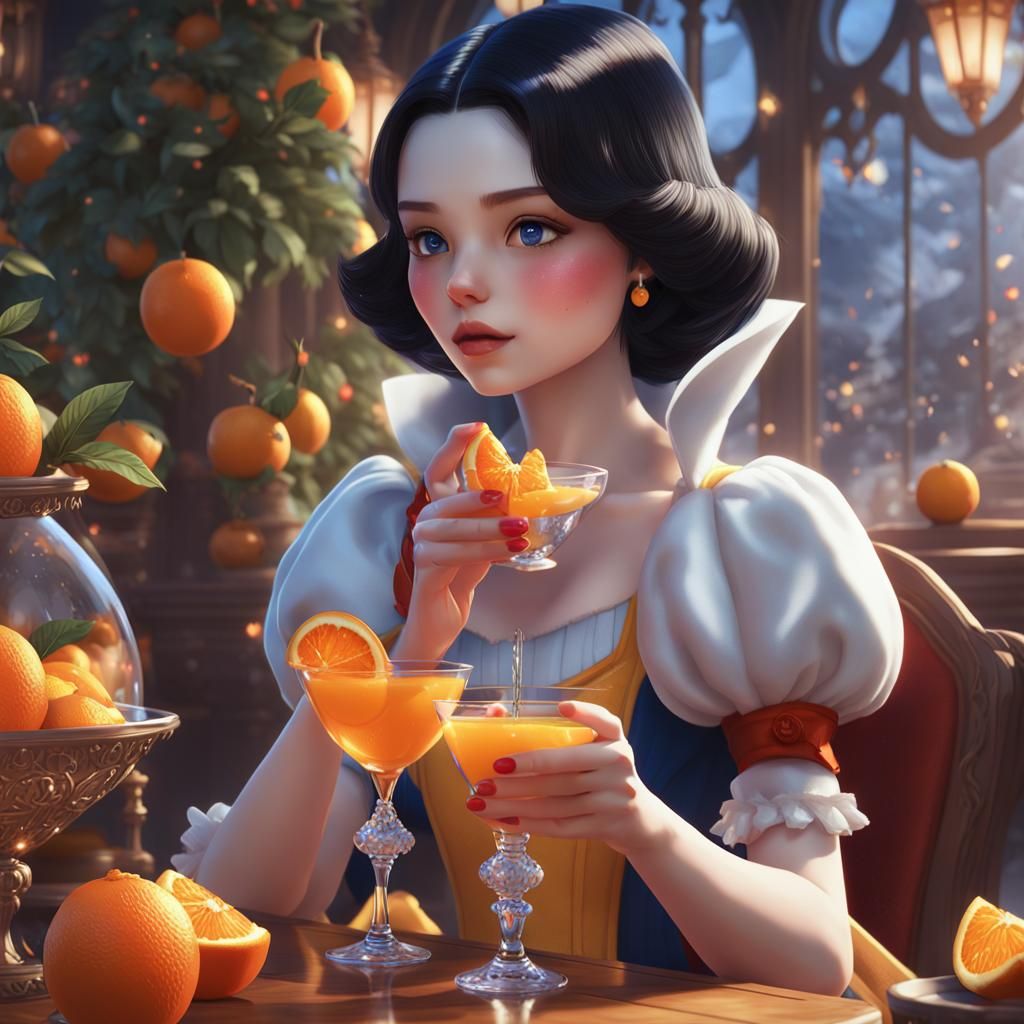 Tipsy Snow White Drinks a Cocktail: Anime Art