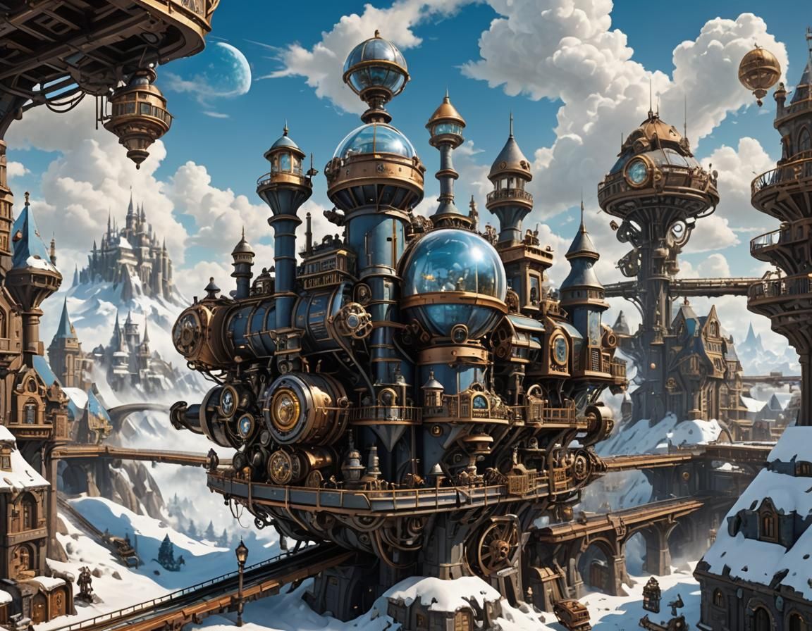 Steampunk Castle Robot Town with Monorail System