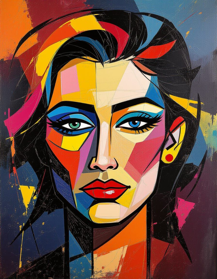 Abstract Expressionist Face Painting with Vibrant Splashes