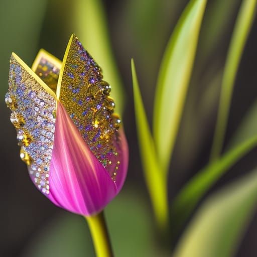 Luminescent Crystal Tulip in Micro Photography