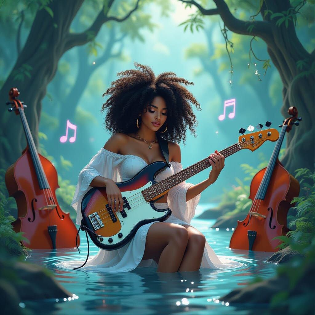 Afro-Latina Plays Bass in Cosmic Ethereal Forest
