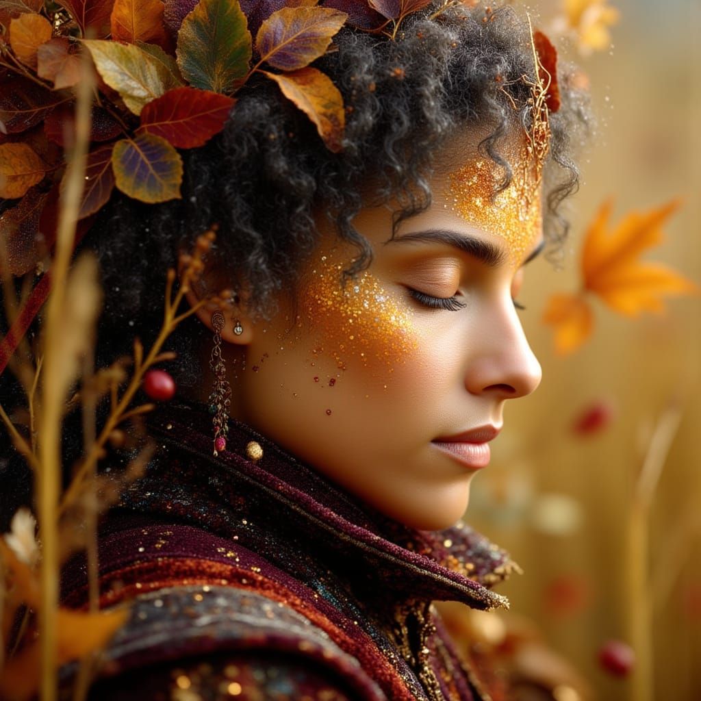 Princess Sleeping in Autumnal Field, Ornate Fantasy Art