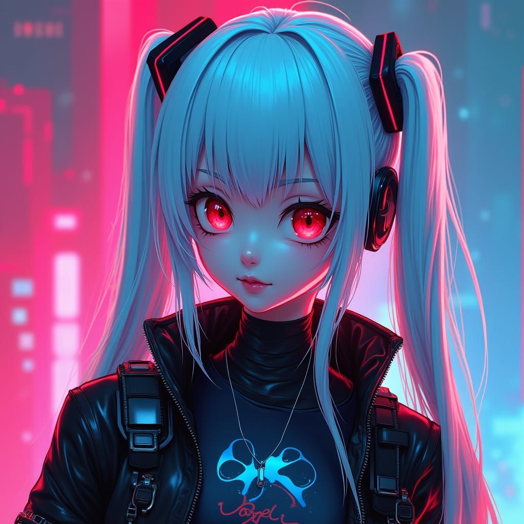 Cyberpunk Goddess with Electric Hair and Neon Eyes