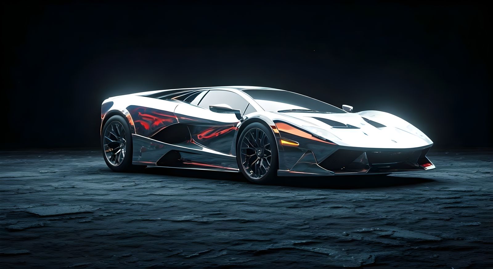 Cyberpunk Chrome Xenomorph Car Under Ominous Night Sky