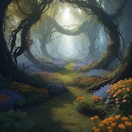 Majestic Floral Dragon Flight Through Enchanted Forest