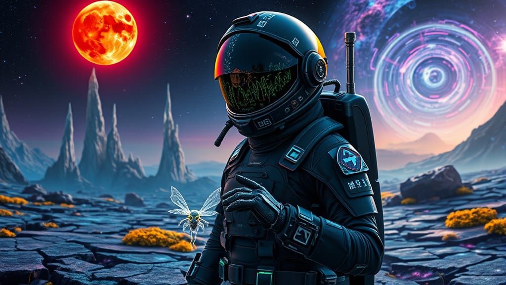 Cosmic Explorer in Cyberpunk Spacesuit