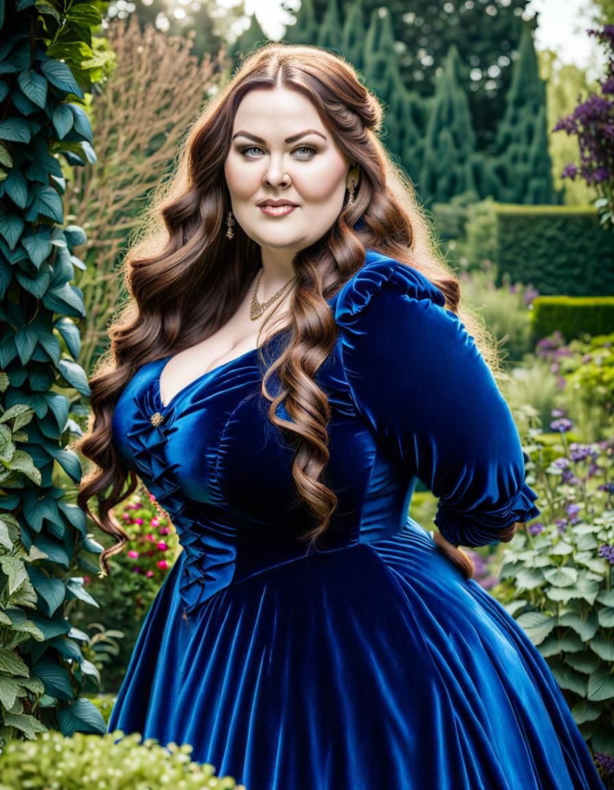 Victorian Woman in Blue Velvet Dress Portrait