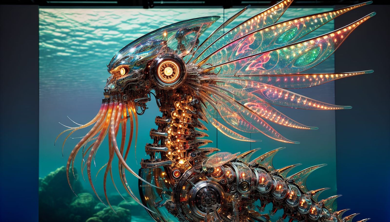 Iridescent Cyborg Nautilus Dragon with Steampunk Wings