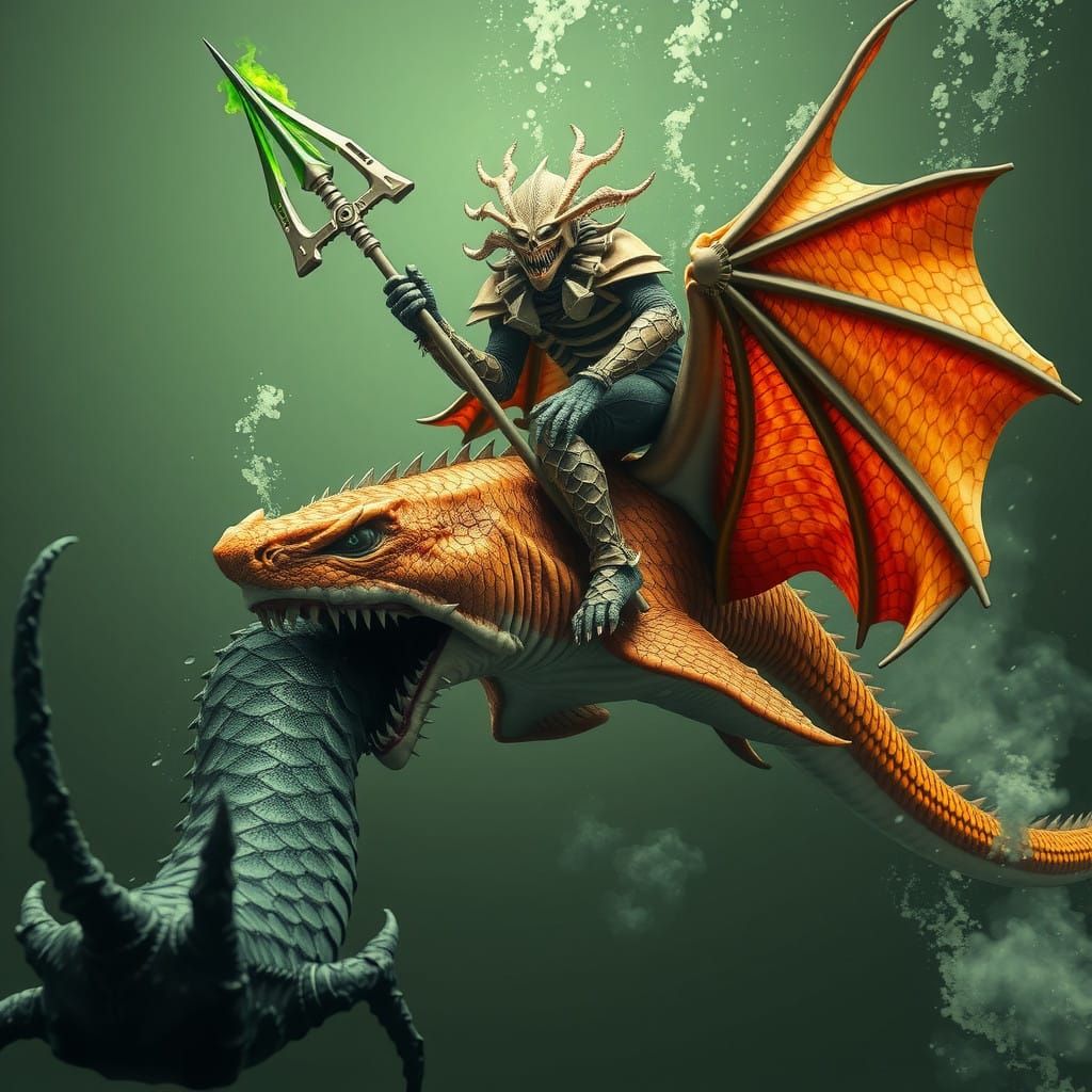 Hyperreal Fantasy Armor Being Battles Kraken