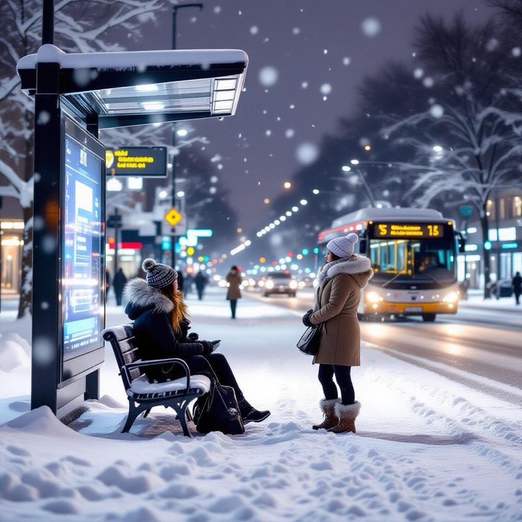 Snowy Bus Stop Scene: Winter Solitude