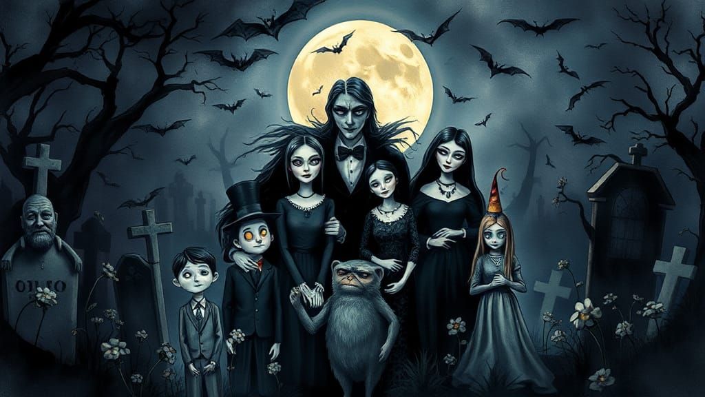 Addams Family Portrait in Tachisme Style