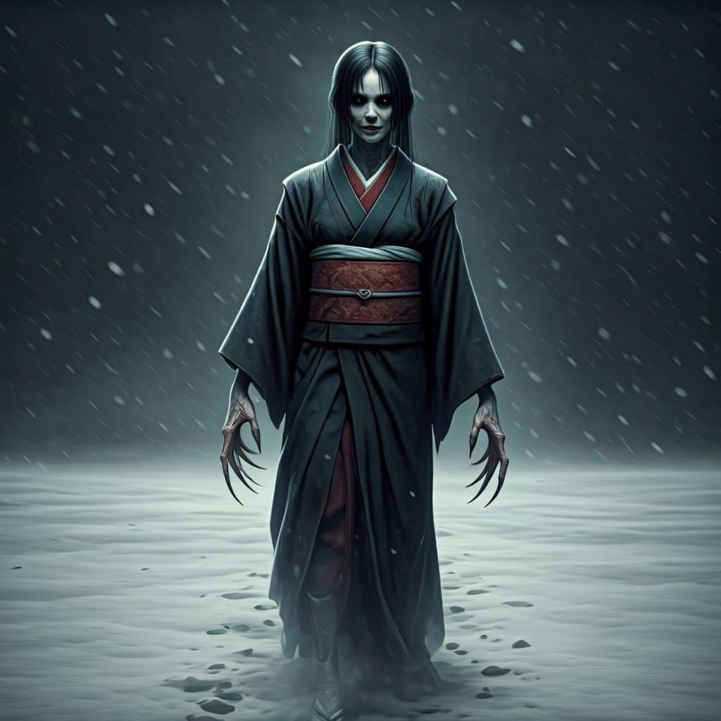 Menacing Yuki Onna Haunts the Snowy Storm