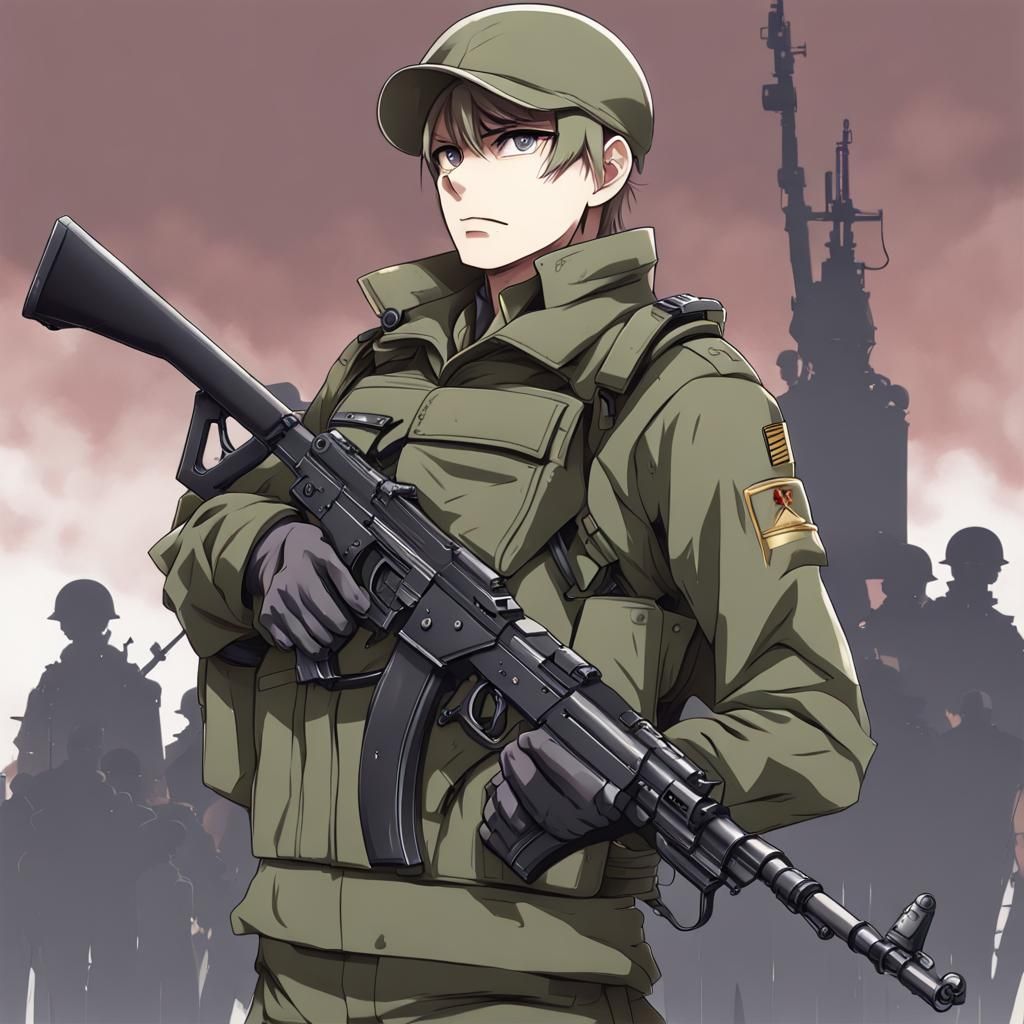 Corrupt Military Officer with AK-47 in Anime Style