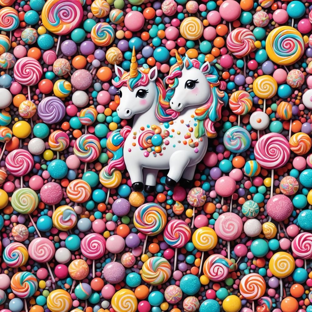 Vibrant Candyland Unicorn in Whimsical Digital Art