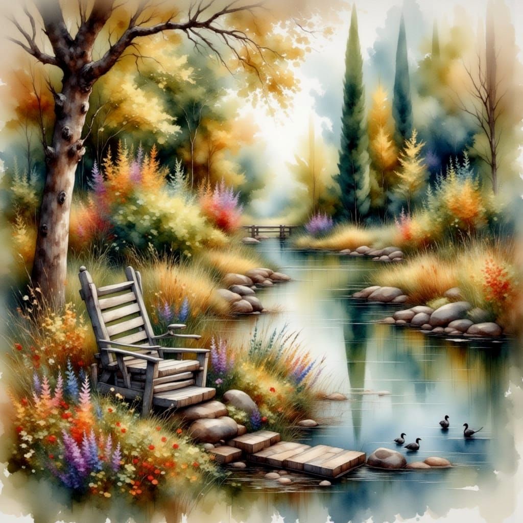 Antique Watercolor Reflections with Painterly Style