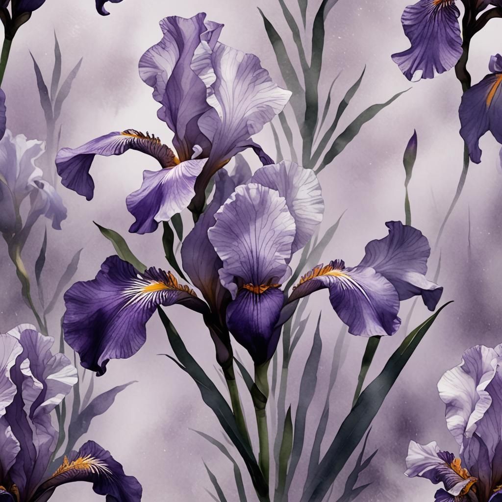 Purple Iris Ink Art: Minimalist Floral Close-up