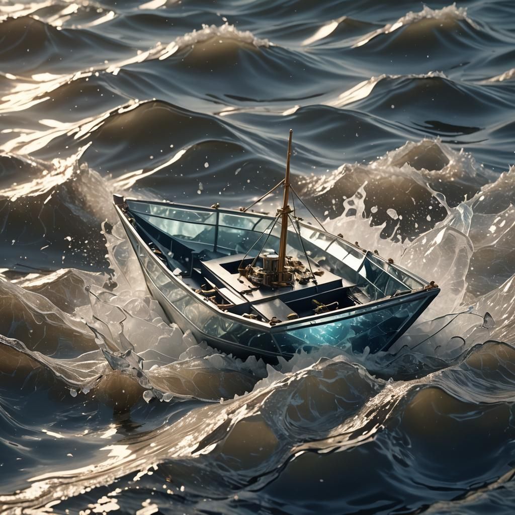 Glass Paper Boat in Stormy Seas: Cinematic Render