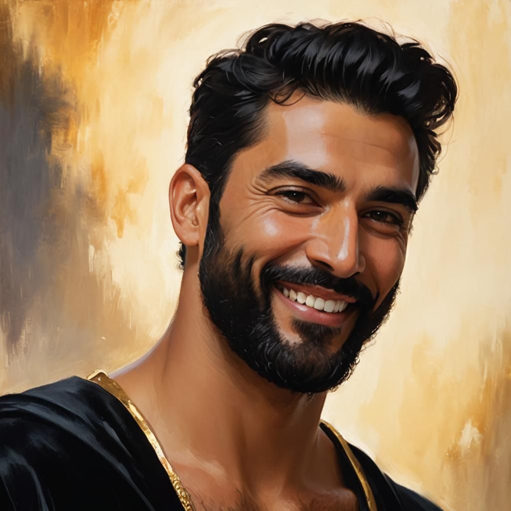 Smiling Arab Man in Velvet Robe: Impressionist Portrait