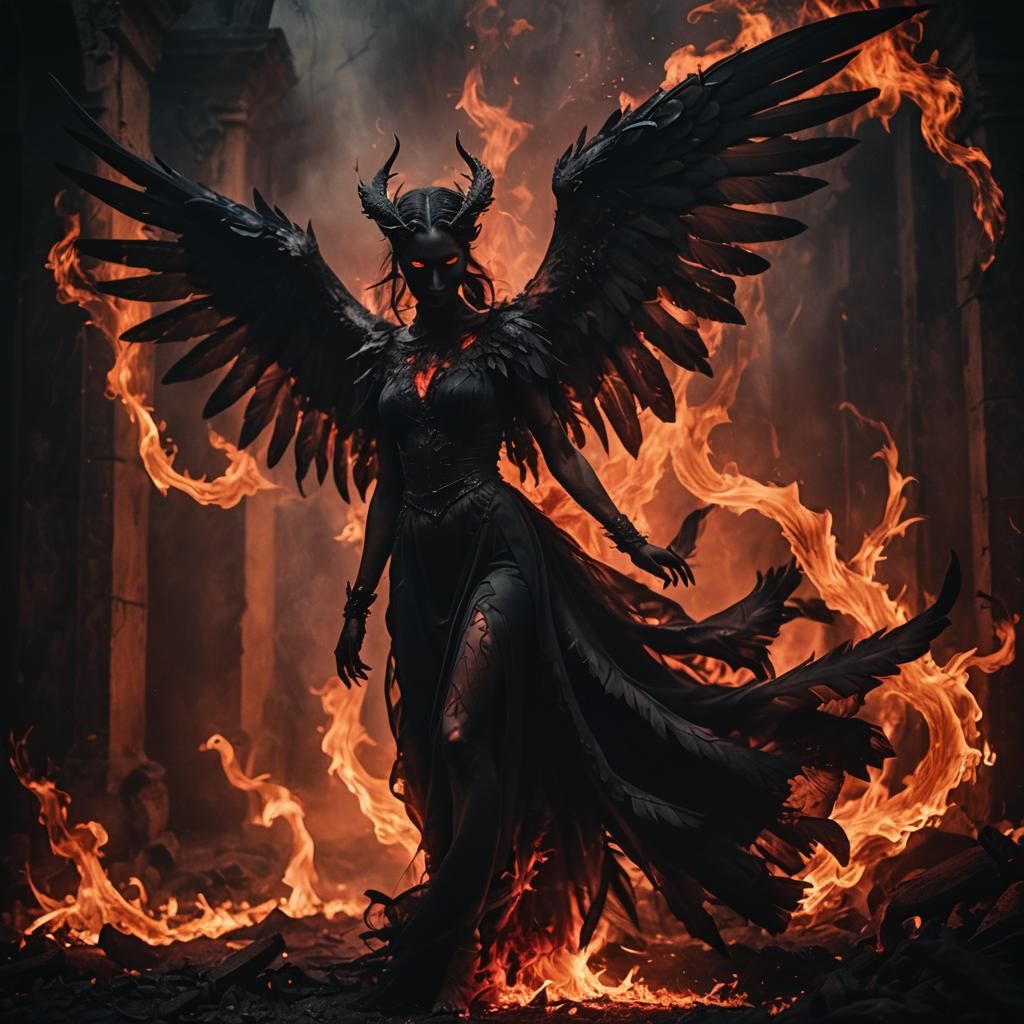 Demonic Silhouette in the Fires of Hell