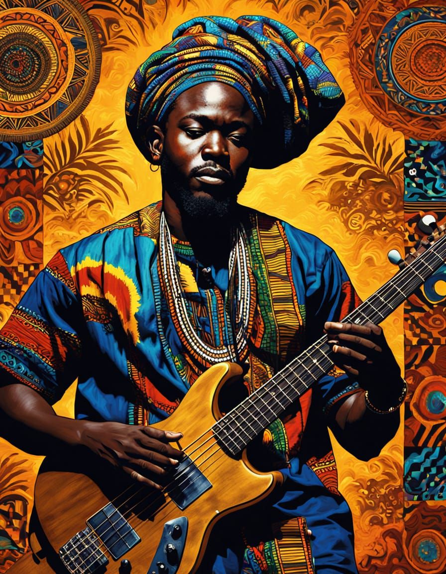 Young Ghanaian Musician Plays Guembri Bass in Vibrant Africa...