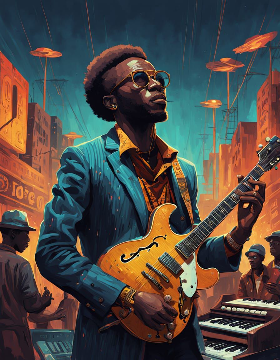 Vibrant Afro-Fusion Musician in Golden Hour Glow