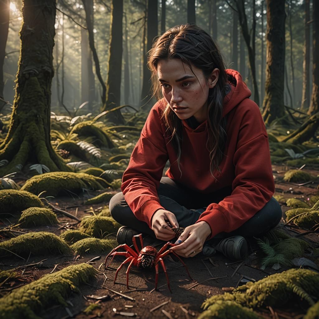Hyperrealistic Portrait of Girl Eating Spider