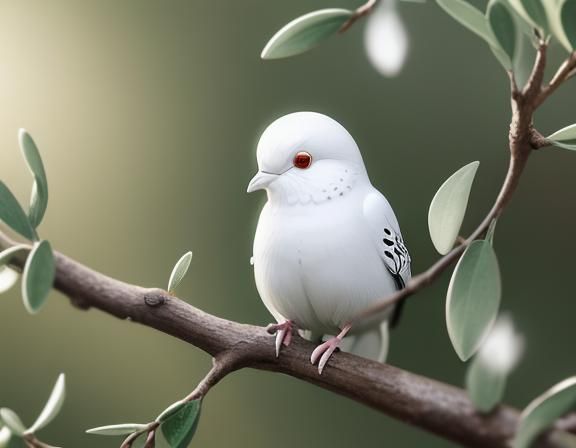 Chibi Dove in Olive Tree: 3D Anime Art
