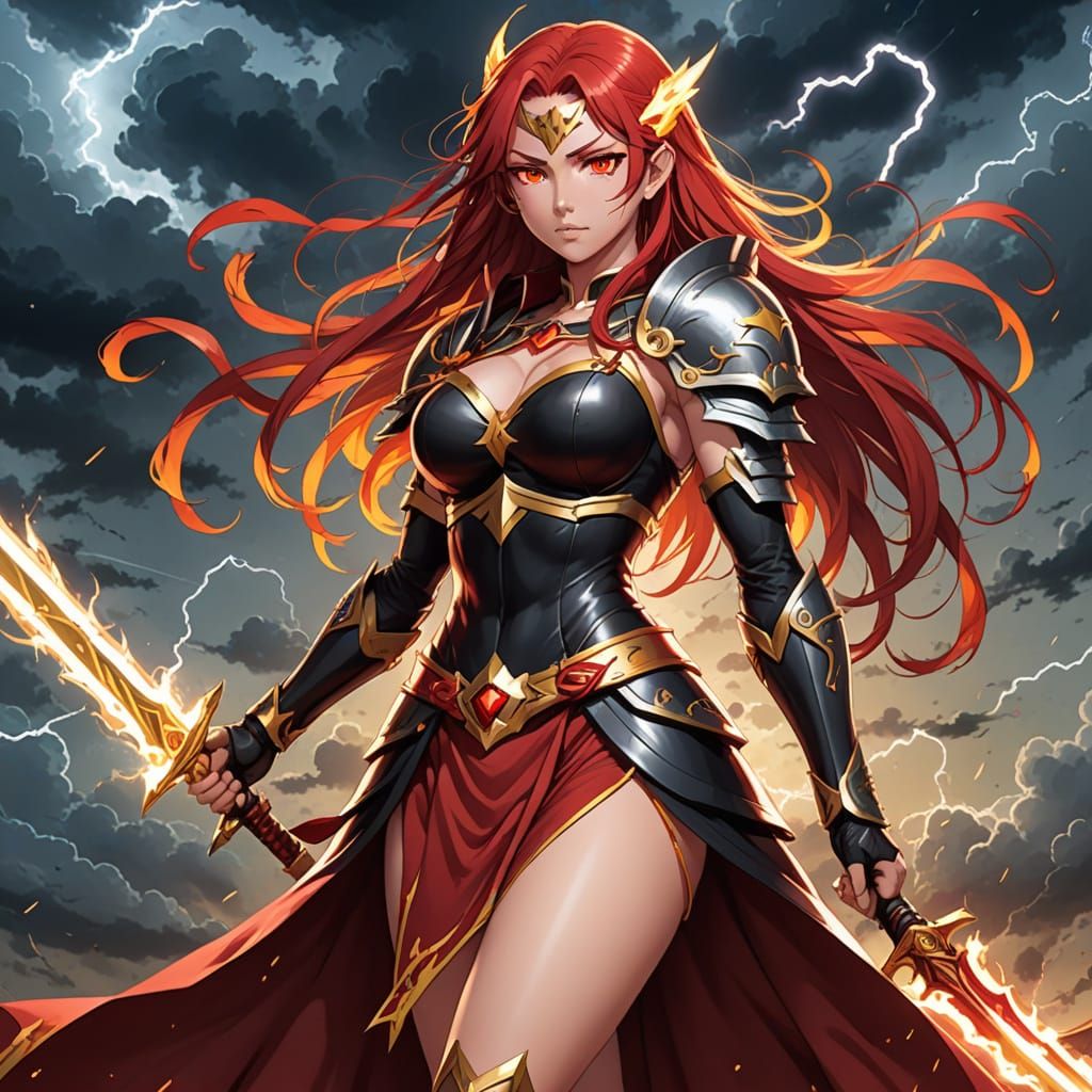 Anime Female Warrior with Lightning Ki and Sword