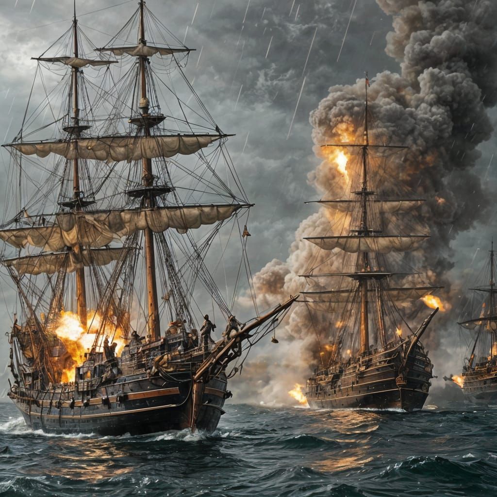 Intense Naval Battle Between English and Spanish Ships