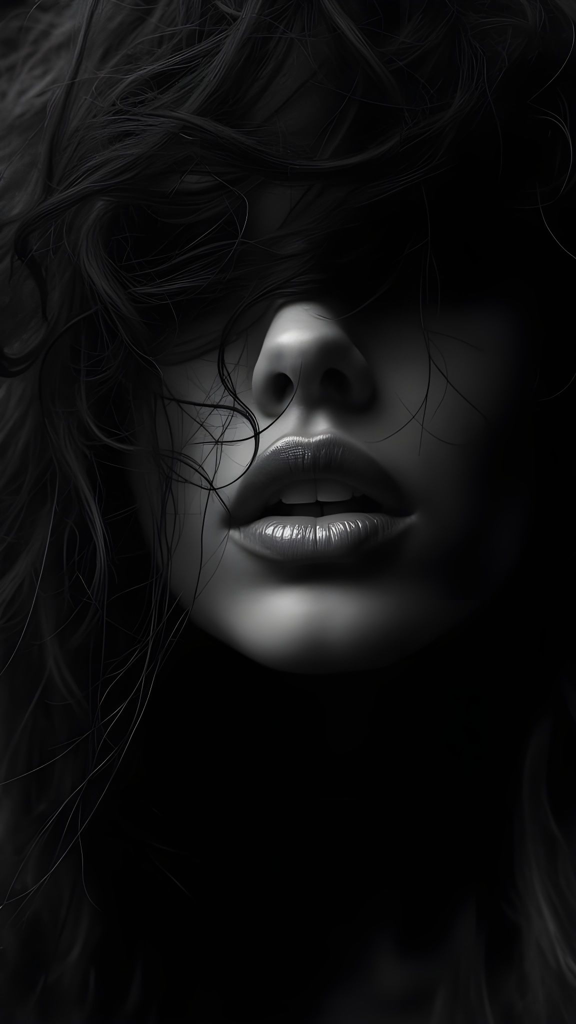 Mysterious Woman's Portrait in Dramatic Black & White