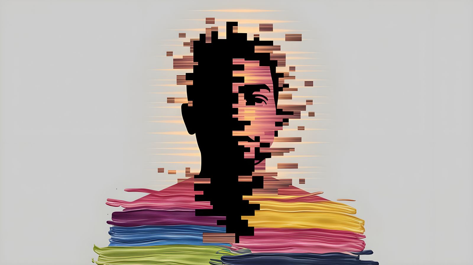 Pixelated Portrait of a Man in Warm Hues