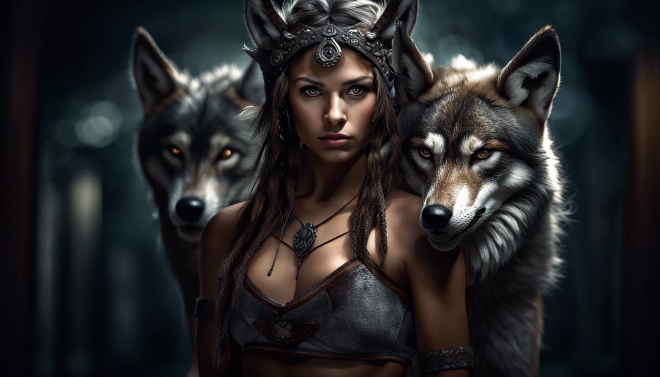 Hyperrealistic Warrior Woman with Wolf Ears