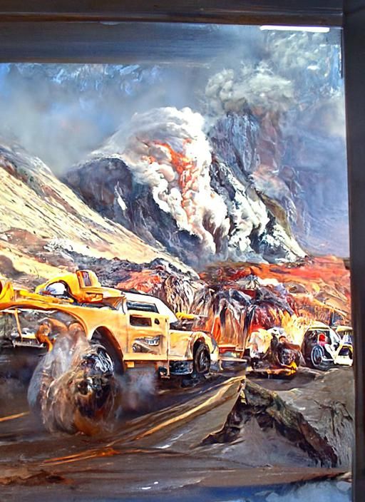 Volcano Eruption Disaster in Oil Painting Style