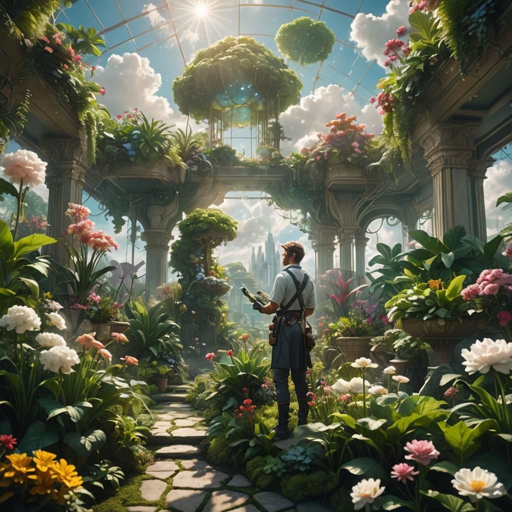 Cloud Gardener in Sky Kingdom: Fantasy Concept Art