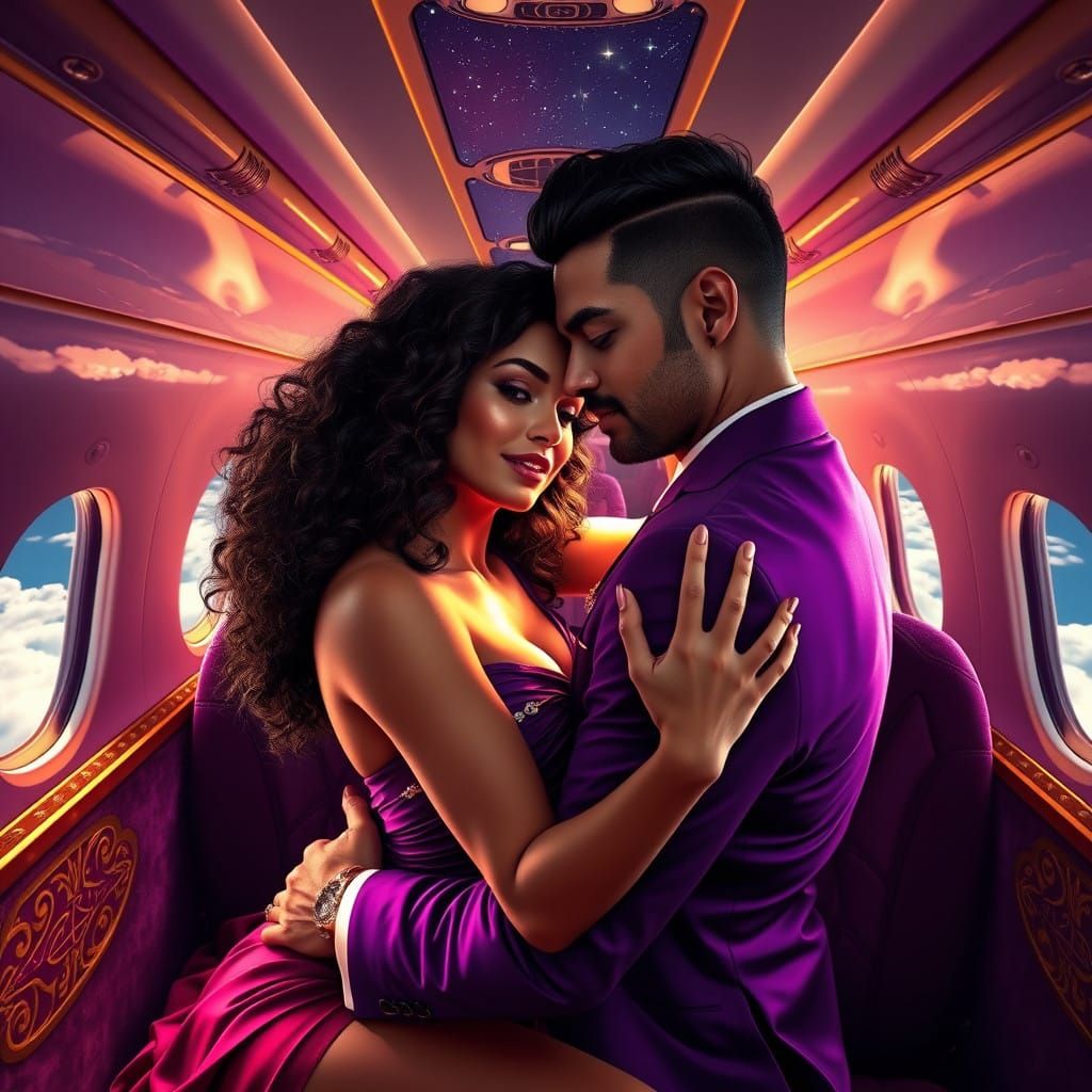 Sultry Couple in Lavish Purple Airplane