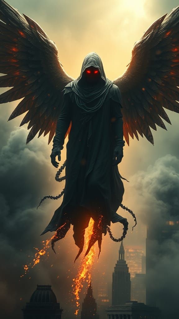 Dark Angel of the Apocalypse in Dystopian Metropolis