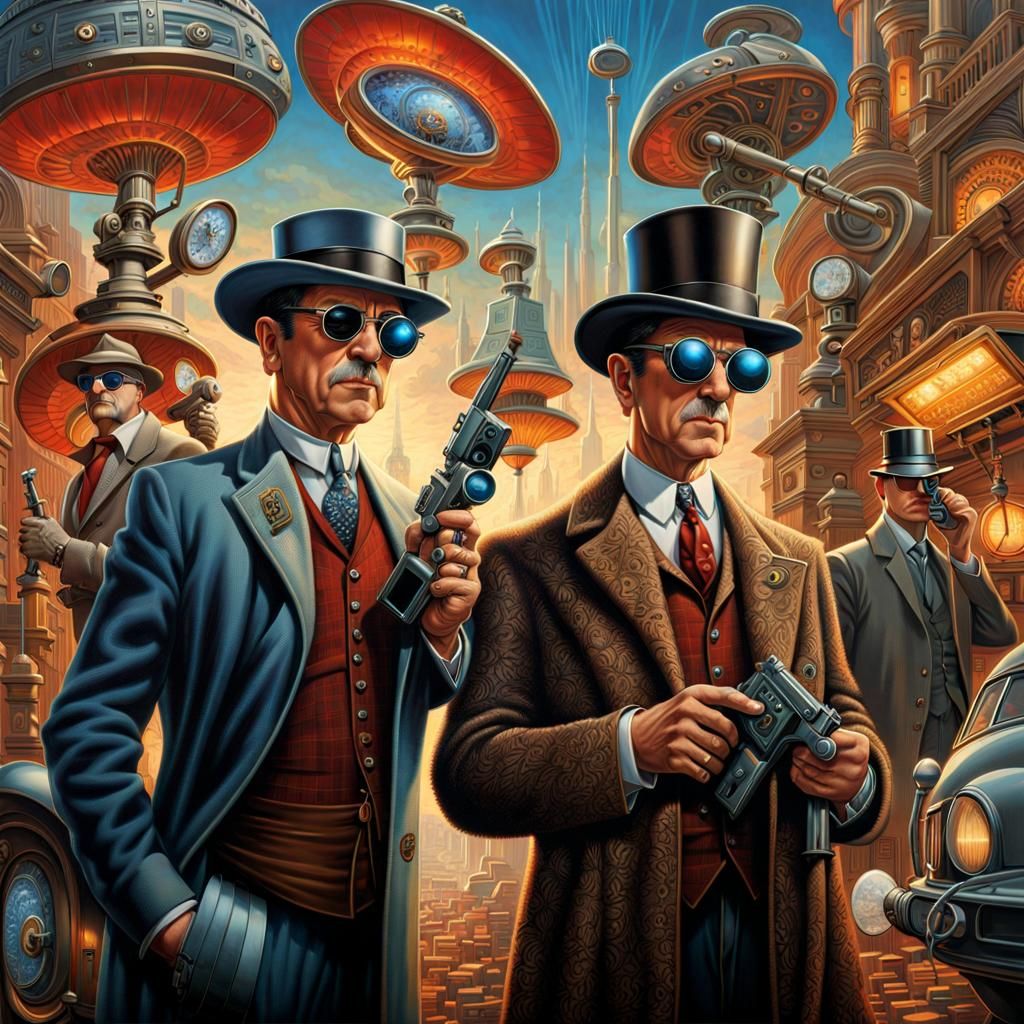 Retrofuturistic Detectives in Surrealist Style